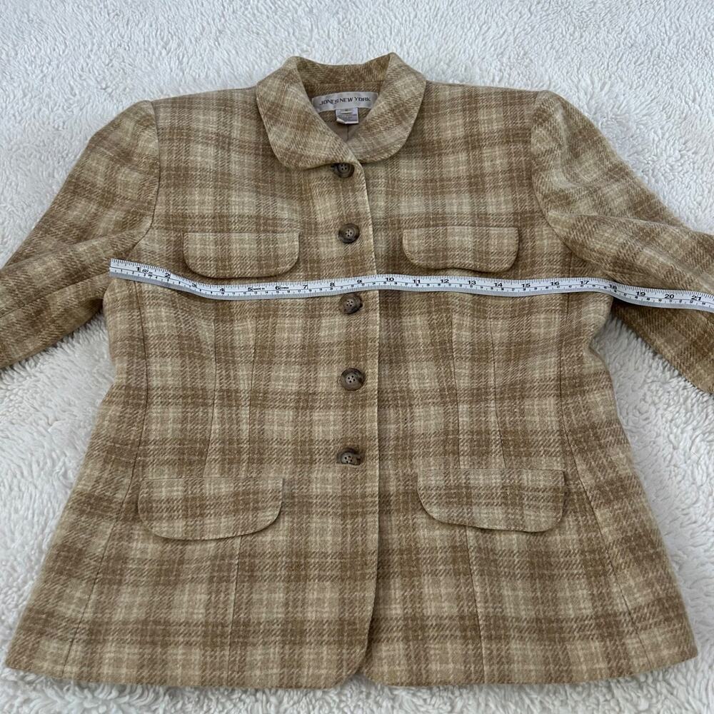 Jones New York Womens Biege Plaid Blazer Wool Blend Size 8 Preppy Soft Core - Picture 3 of 6